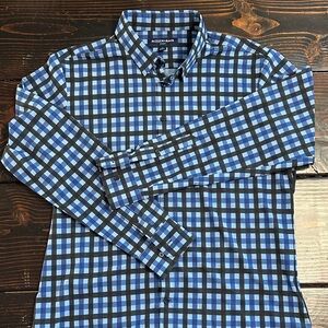 Mizzen+Main Leeward Navy and Sky Checkered Shirt (L trim/no tuck)